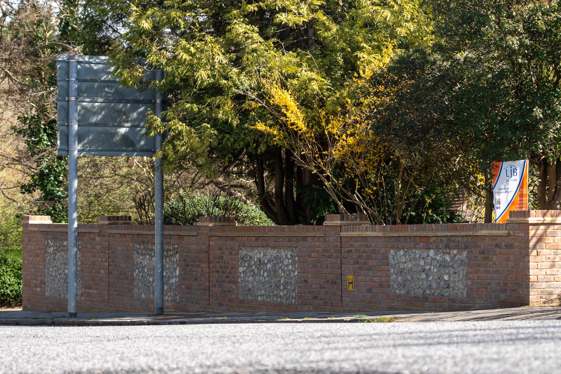 Decorative flint and brick wall